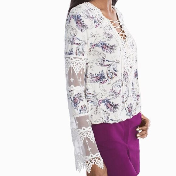 WHBM Long Sleeve Boho Lace-Up Blouse - Picture 3 of 11